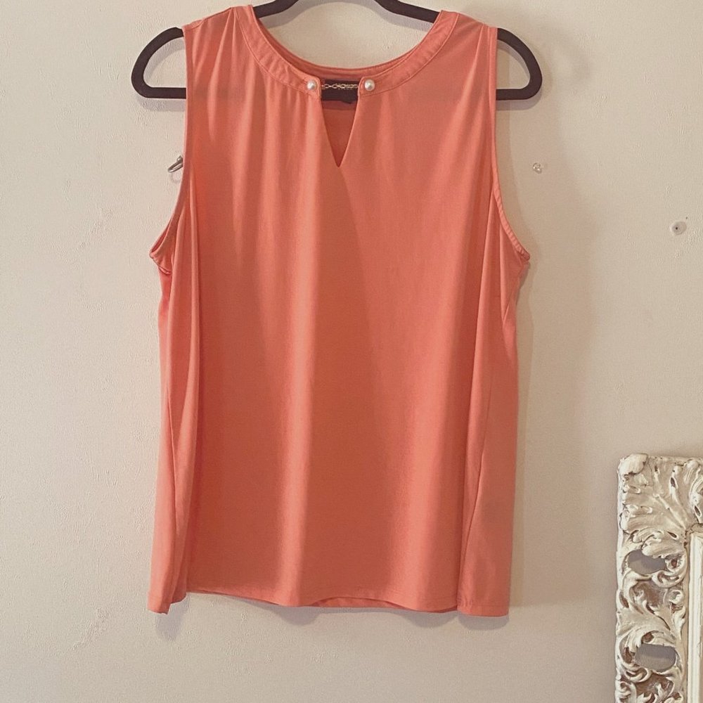 Coral Sleeveless Top with Pear Neckline Details 1X